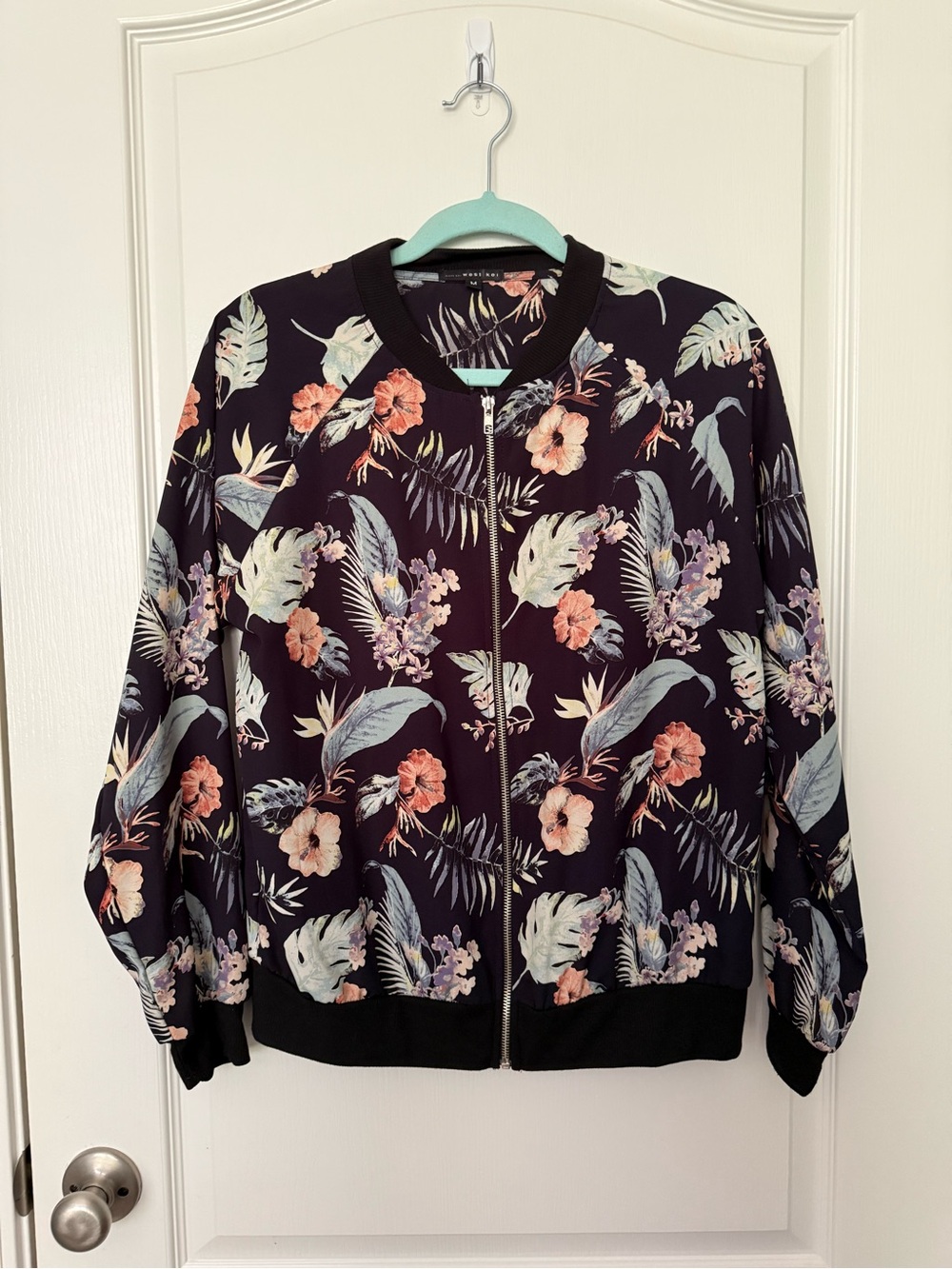 West Kei Black Floral Zip Bomber Jacket